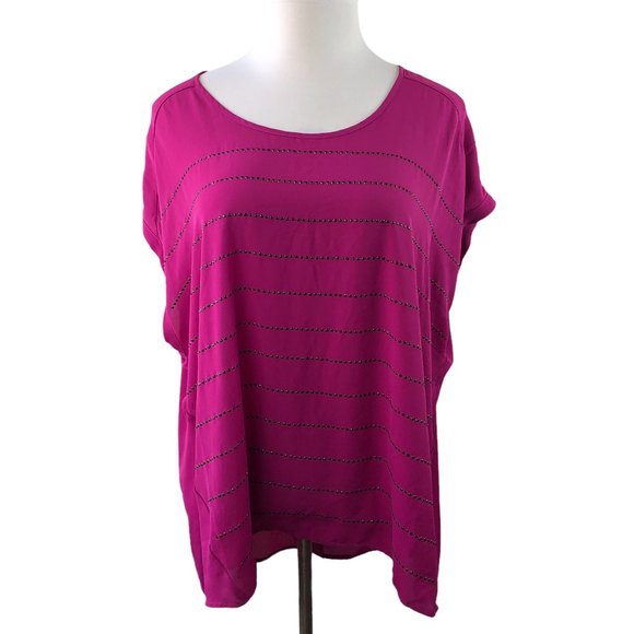 Lane Bryant Tops - Lane Bryant Studded Boxy Blouse Fuchsia Embellished Top H11236